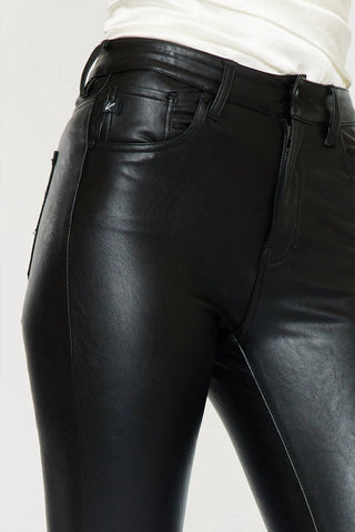 Kancan - Jeans super skinny de couro sintético de cintura alta cereja
