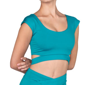 Body Wrappers - Recycled Poly Cap Sleeve Side Band Crop Top