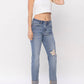 Judy Blue - Mid Rise Knee Destroyed Cuffed Long Boyfriend Denim Jeans