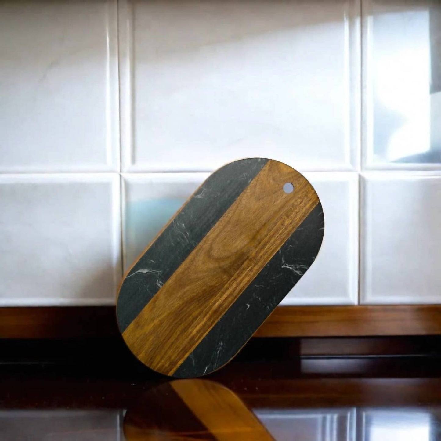 Creative Gifts International - Marble and Acacia Wood Oval Board