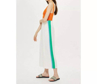 Topshop - Calça Crop Plissada de Perna Larga com Listras Laterais