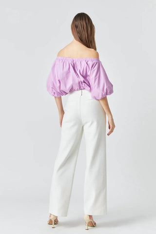Endless Rose - Cropped V-neck Puff Sleeve Top