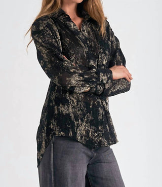 Elan - Blusa plissada de manga comprida