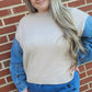 Anniewear - Denim Sleeve Contrast Distressed Sweater Top