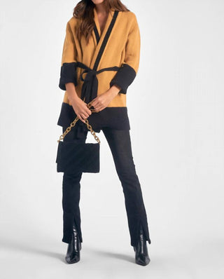 Elan - Cardigan com cinto e blocos de cores