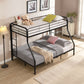 Modern Twin Over Full Metal Bunk Bed with Trundle and Dual Side Ladders