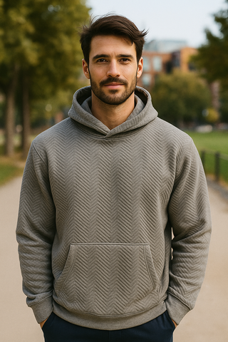 Men's Hoodie Heather Herringbone Pullover Sweatshirt – Everyday Comfort Fit, Soft Cotton Blend, Easy Care