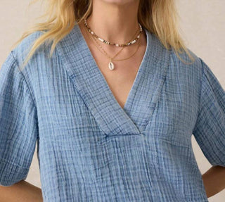 Faherty - Blusa de manga curta de gaze de algodão Dune