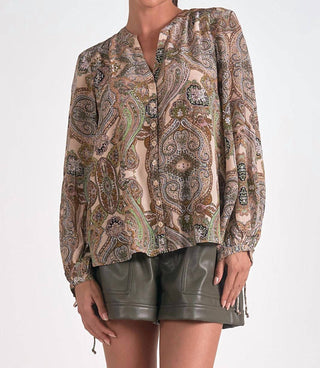 Elan - Paisley Bubble Sleeve Top
