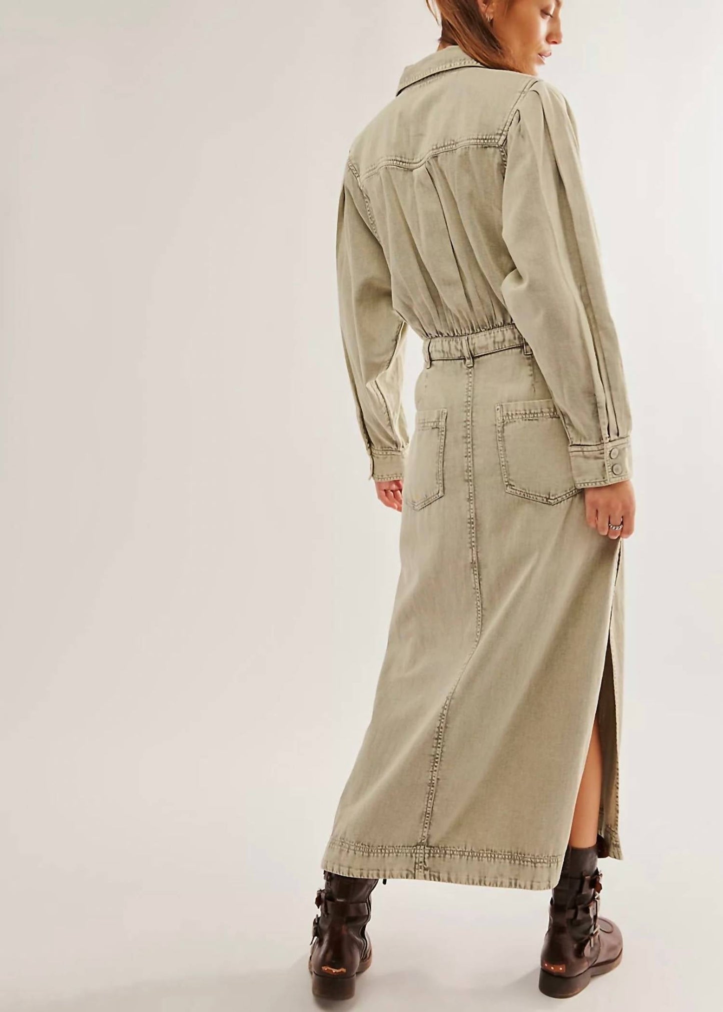 Free People - Mad Love Denim V-neck Midi Dress