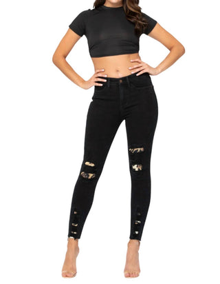 Judy Blue - Calça jeans skinny de cintura média com estampa de leopardo