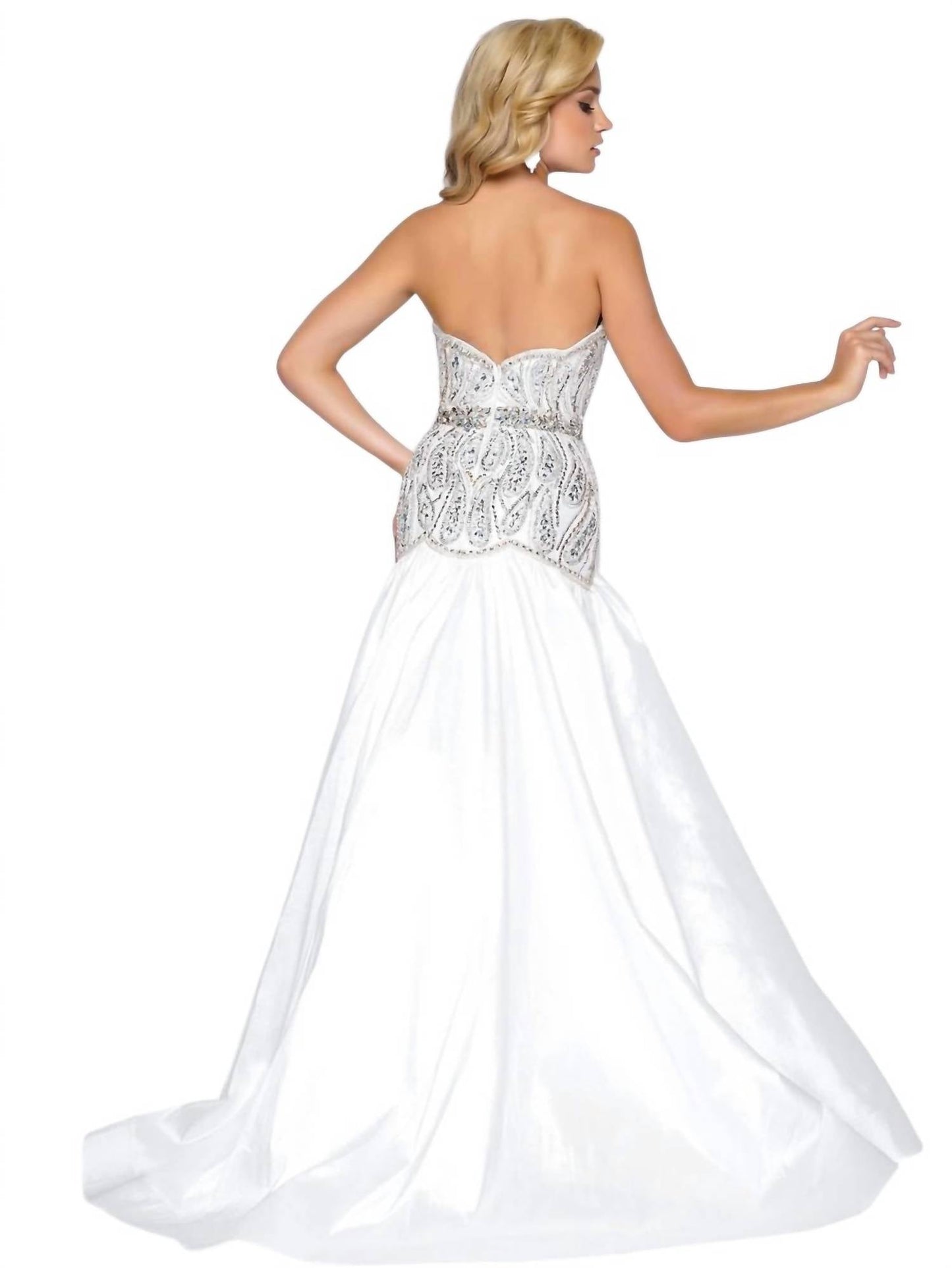 Mac Duggal - Vestido de baile de cetim enfeitado