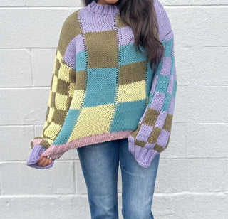 Bibi - Angel Girl Color Block Checkered Sweater
