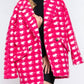 Active Usa - Double Breasted Check Print Boucle Fleece Coat