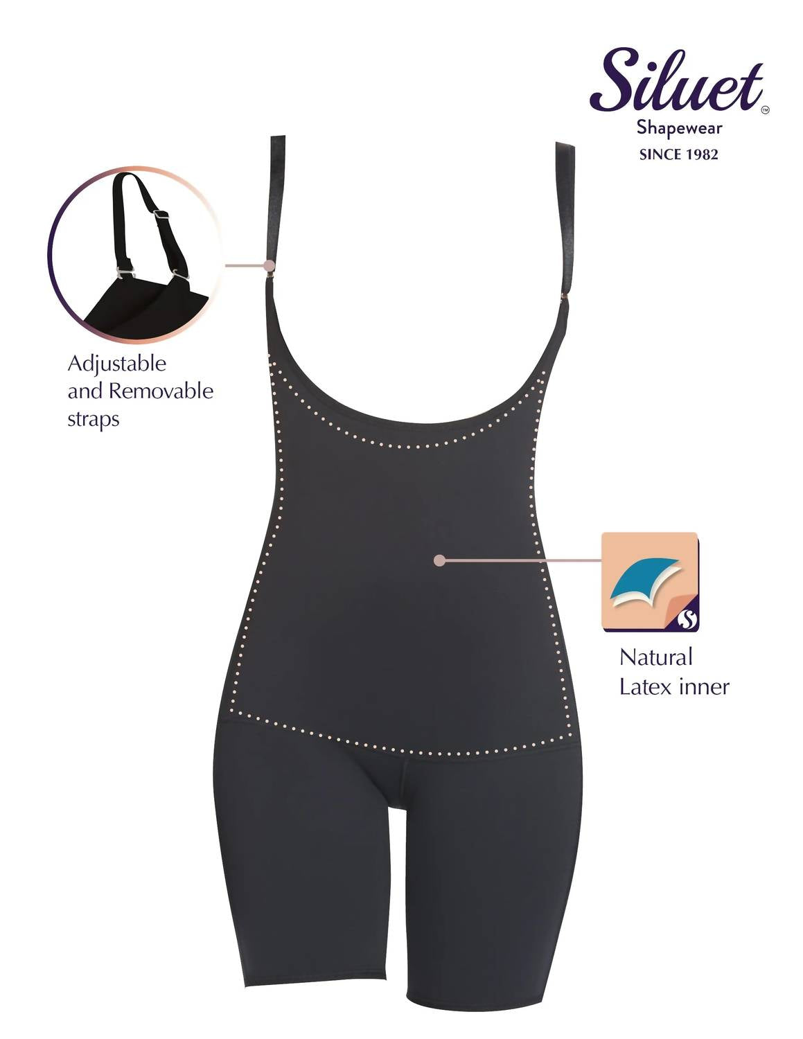 Siluets - Slimming Braless Mid-thigh Body Shaper With Latex