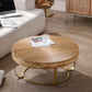 Modern Round Coffee Table with Wooden Carving Pattern and Metal Legs