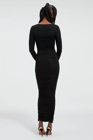 Good American - Vestido longo com decote quadrado e franzido