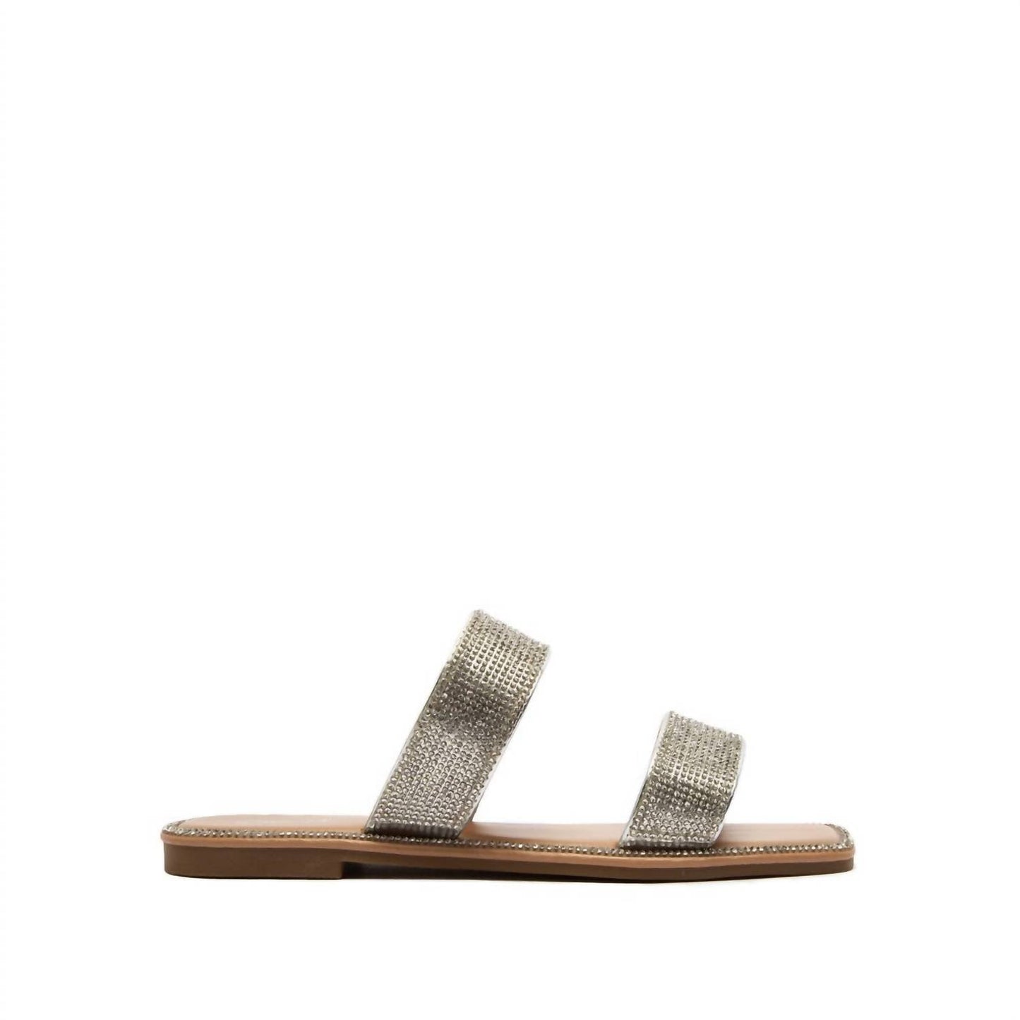 Qupid - Women's Rhinestone Band Slide Sandal