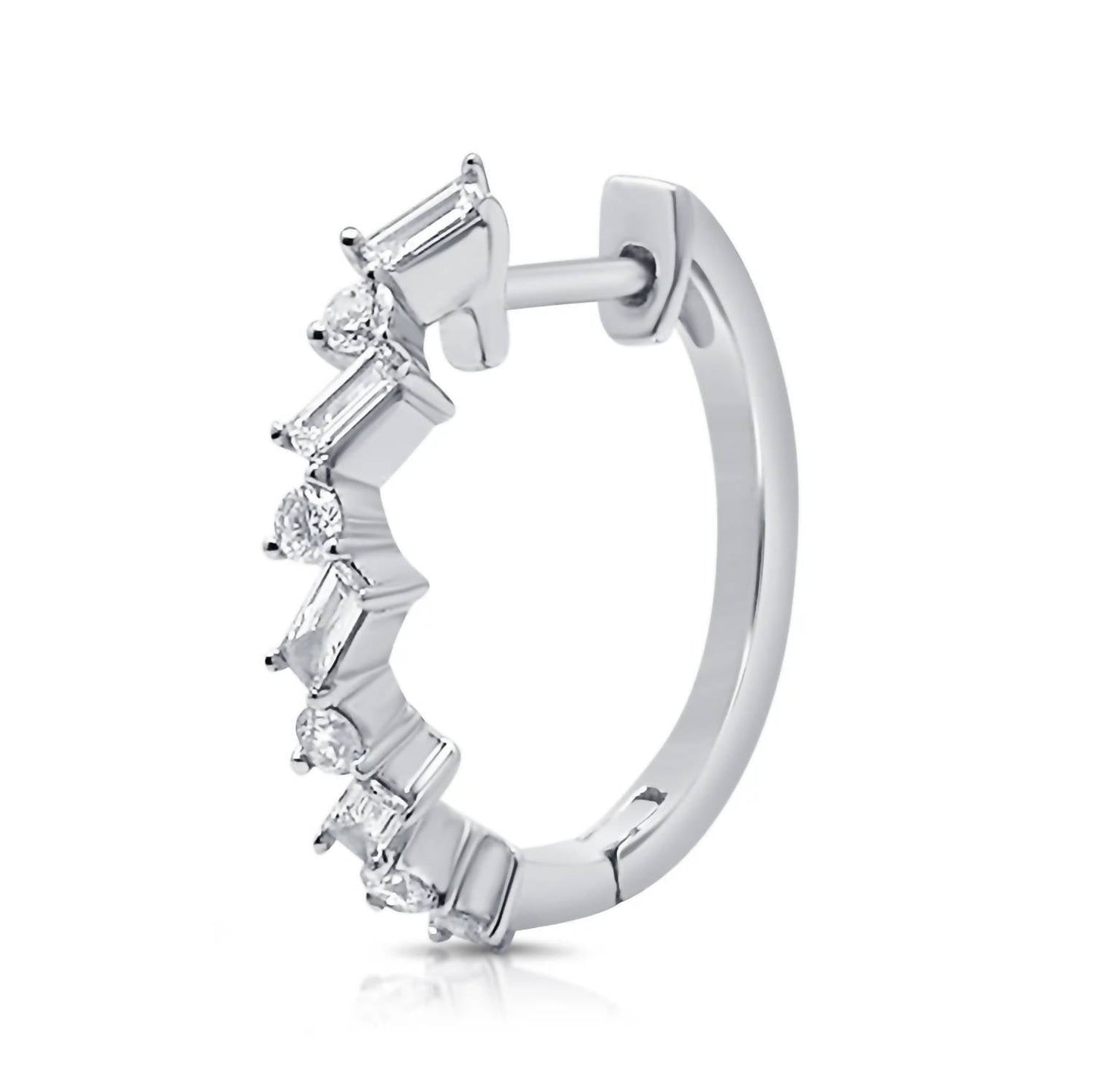 Diana M Jewels - 10 Baggett And Round Diamonds Huggie Earrings
