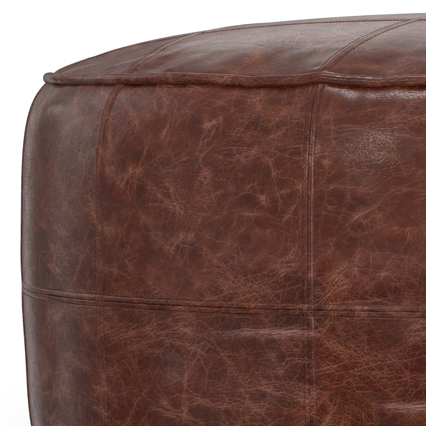 Connor 34" Round Coffee Table Pouf - Distressed Brown