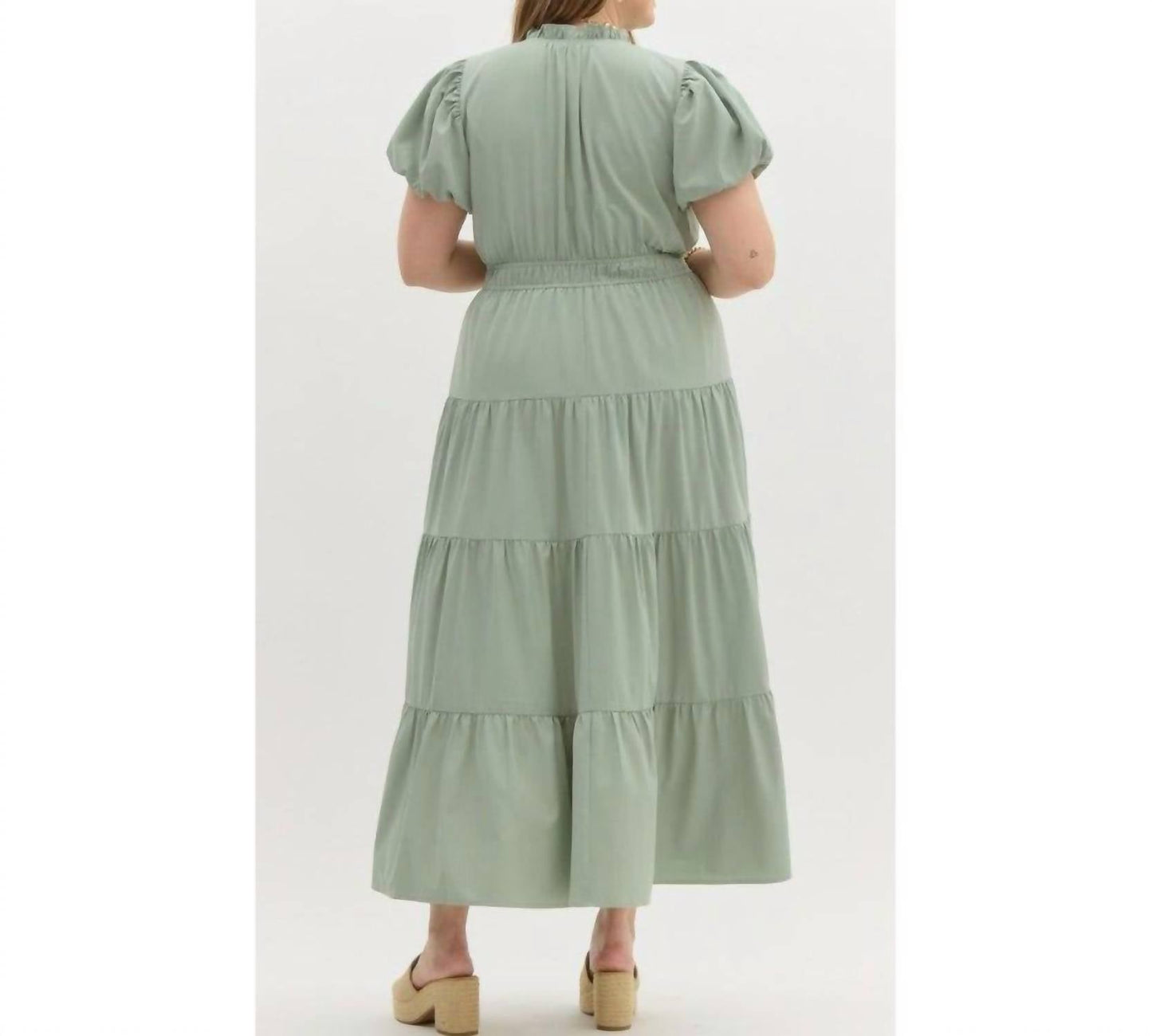 Entro - Amberlyn V-neck Bubble Sleeve Tiered Maxi Dress - Plus