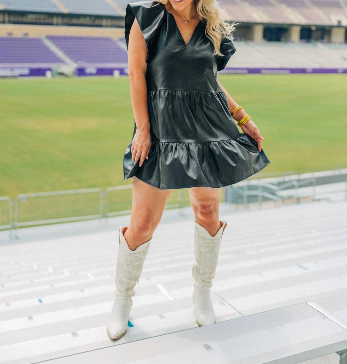 Buddylove - Ronnie Ruffle Sleeve Leather Dress