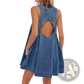Backless Bow Accent Denim Mini Dress