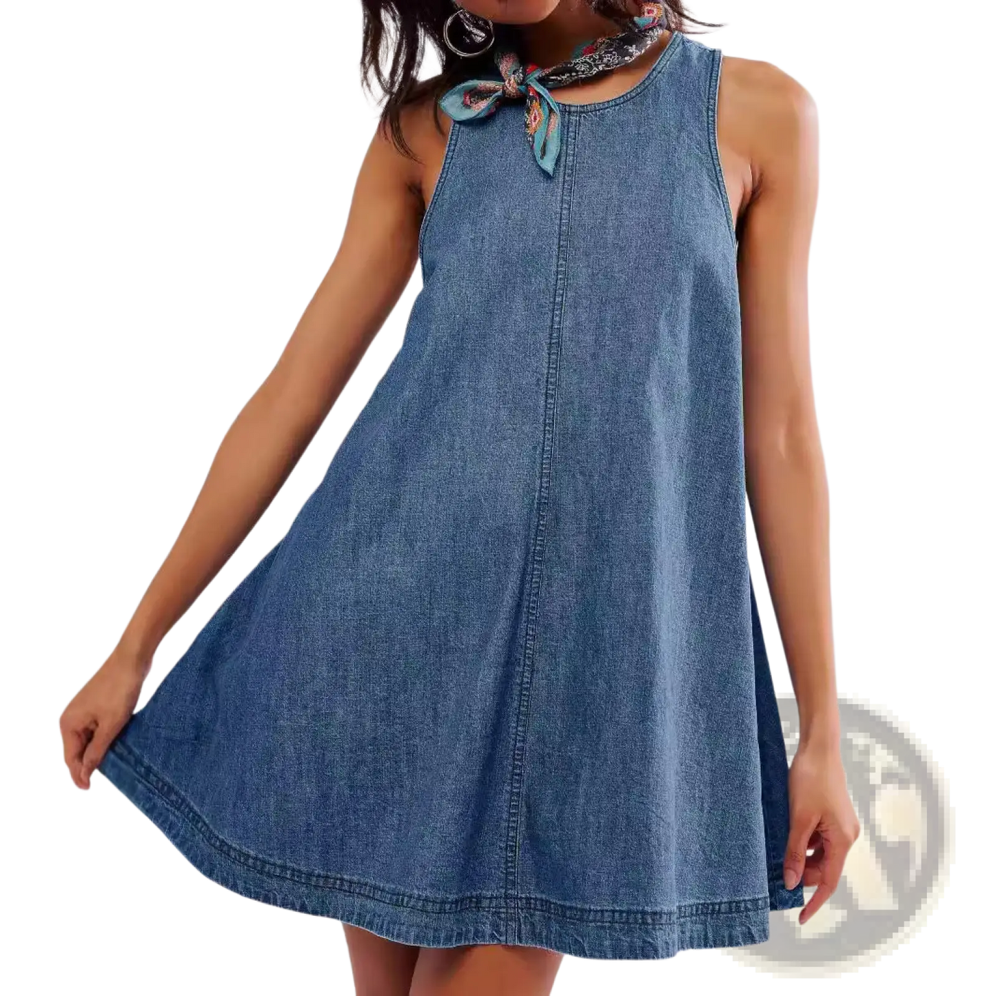 Backless Bow Accent Denim Mini Dress
