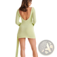 Backless Long Sleeve Knit Mini Dress with Side Tie Detail