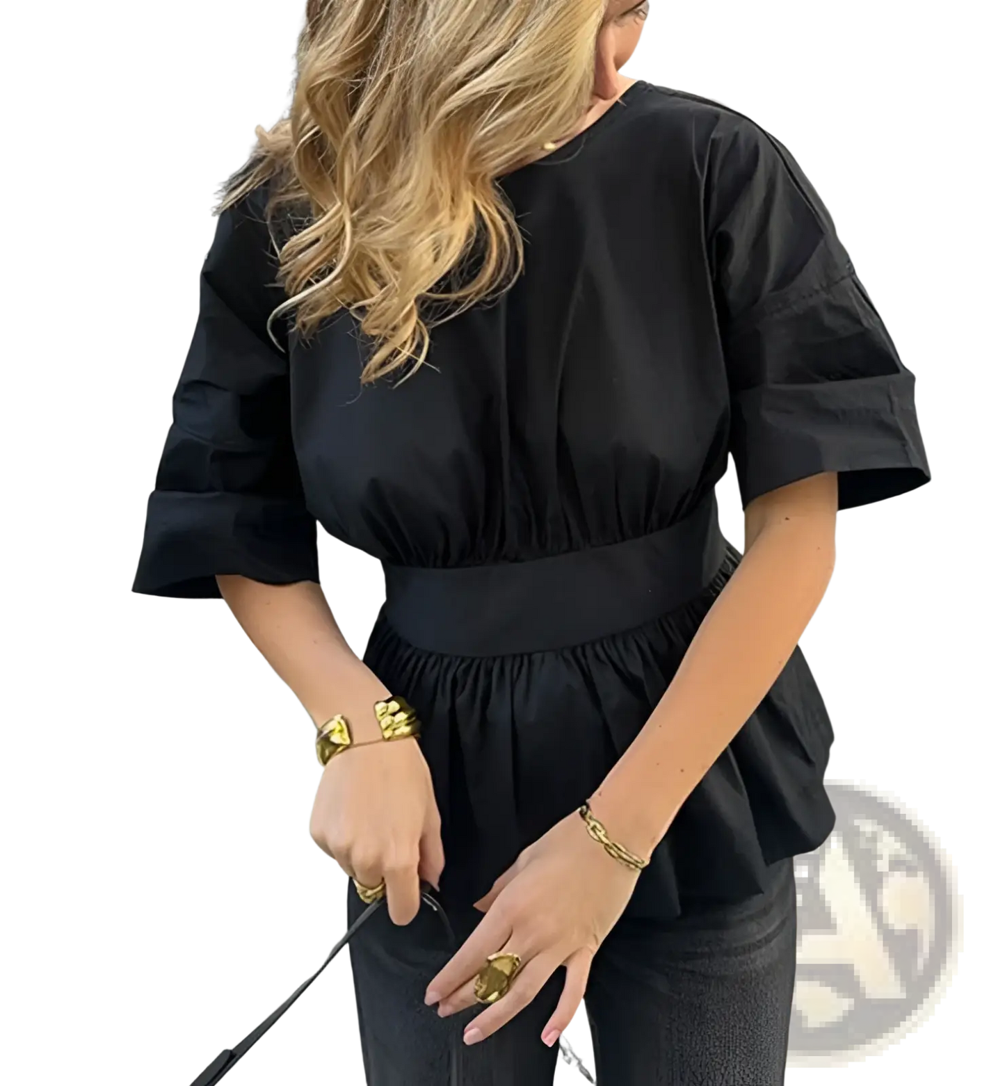 Backless Short Sleeve Tie Back Cotton Blouse