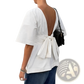 Backless Short Sleeve Tie Back Cotton Blouse