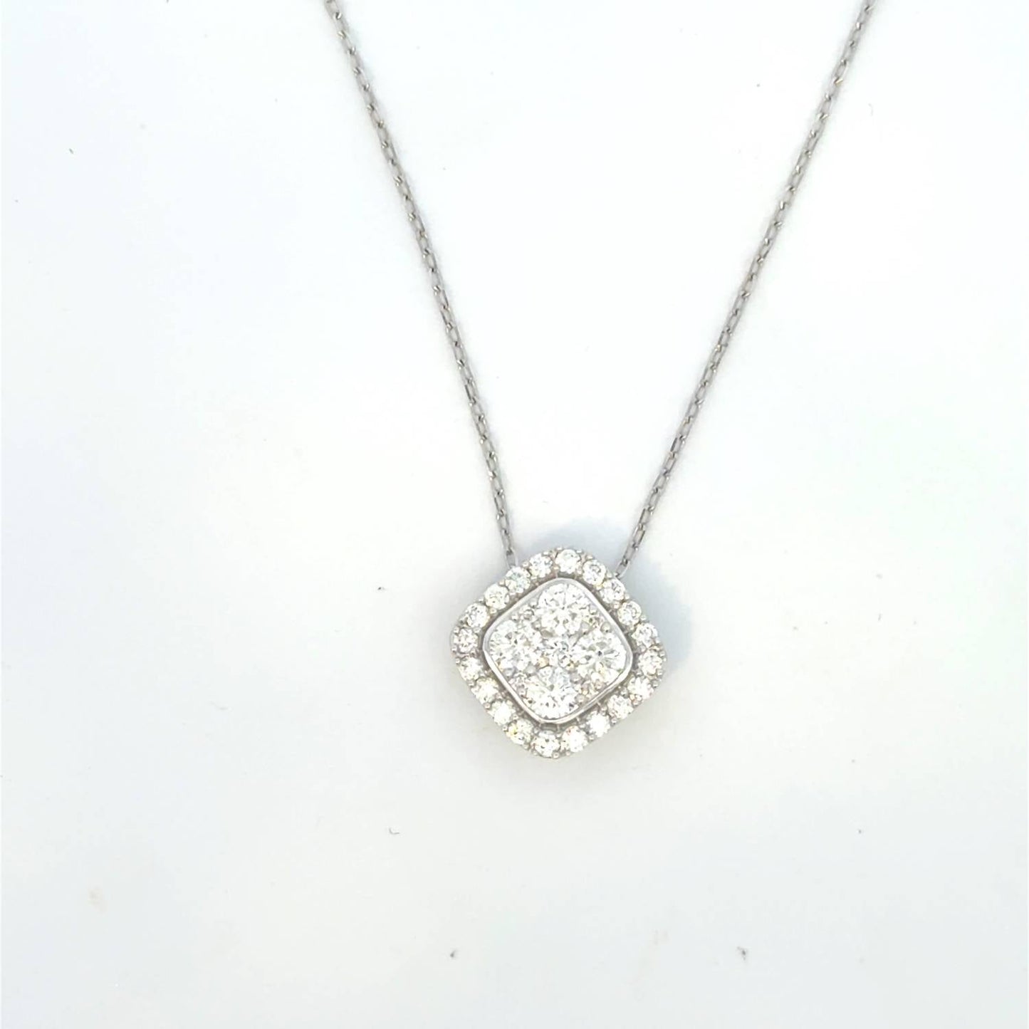 Aamiaa - 1.00 Carat Natural Diamond Cushion Halo Cluster Pendant