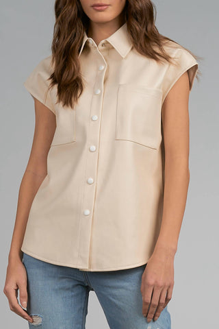 Elan - Blusa de couro sintético com manga curta