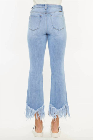 Kancan - Calça jeans feminina cropped bootcut de cintura alta