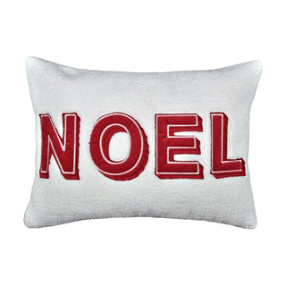 White & Natural “NOEL” Sherpa Holiday Pillow