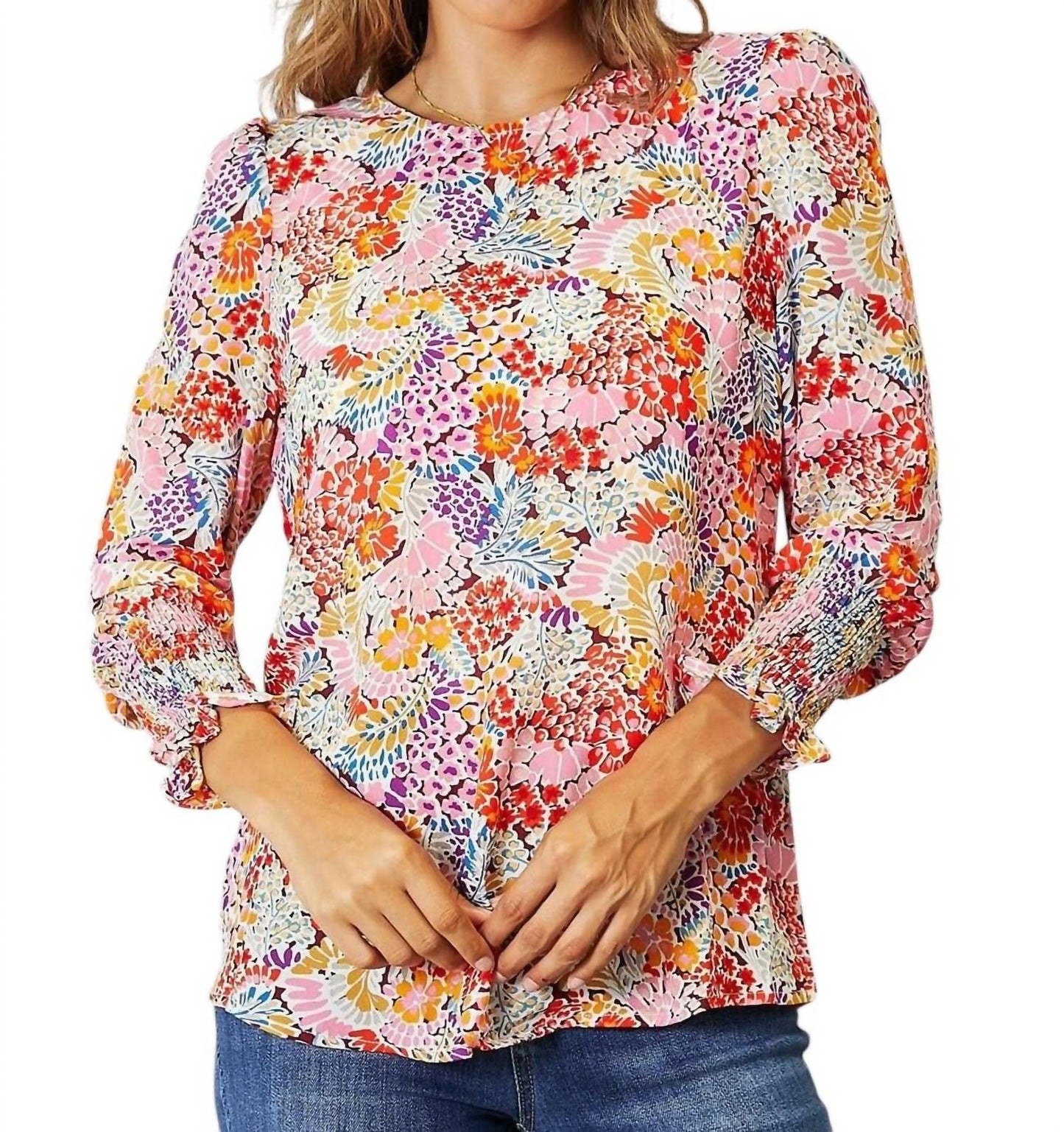Double Take - Floral Elegance Puff Sleeve Blouse