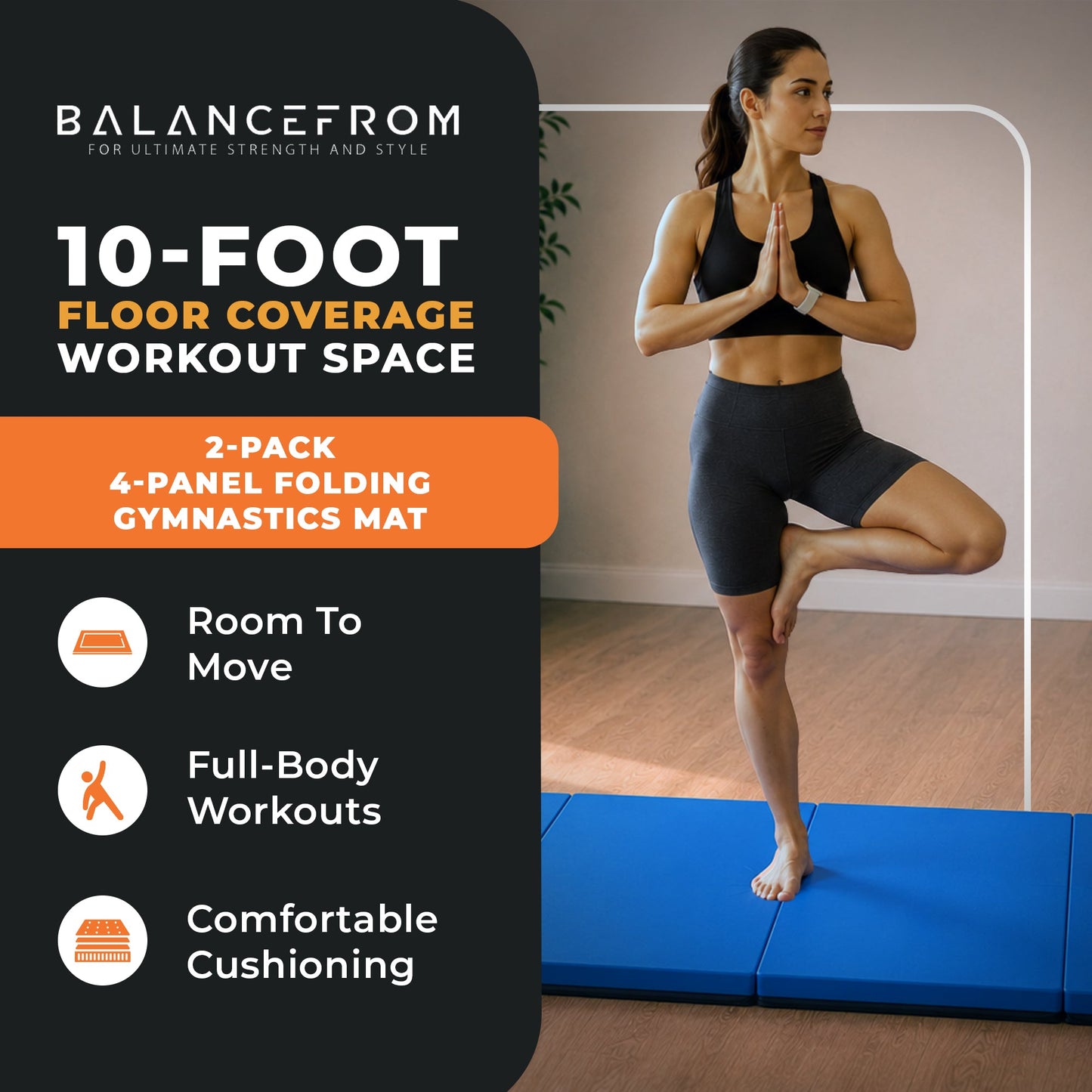 Tapete de ginástica dobrável multiuso BalanceFrom Fitness 120 x 48 pol., azul (pacote com 2)