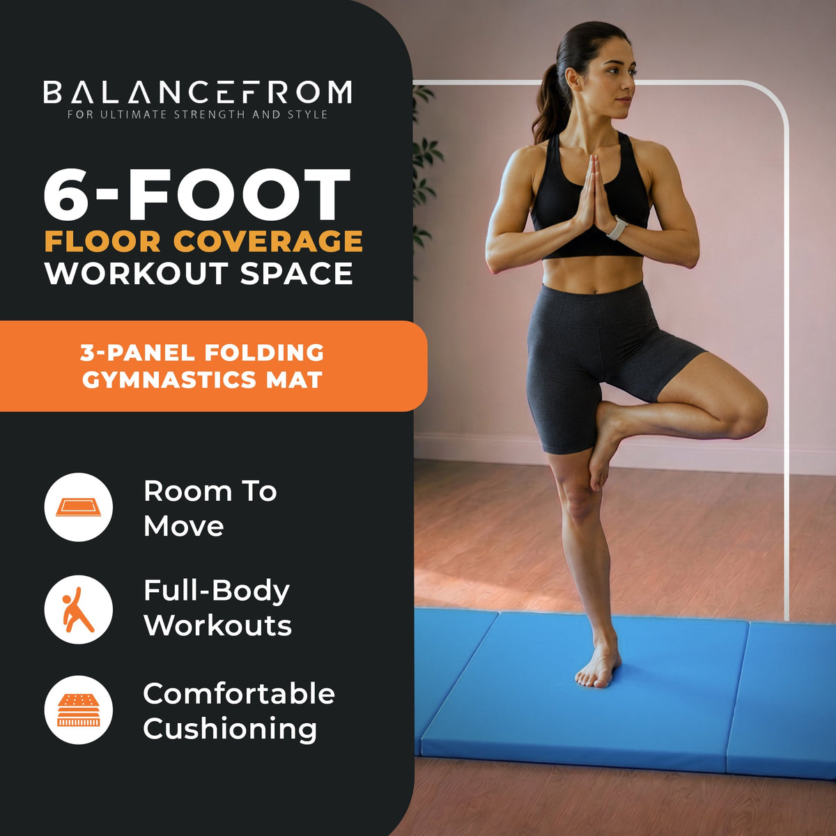 Tapete de exercícios dobrável BalanceFrom Fitness GoGym 6x2 pés com alças, azul (pacote com 2)