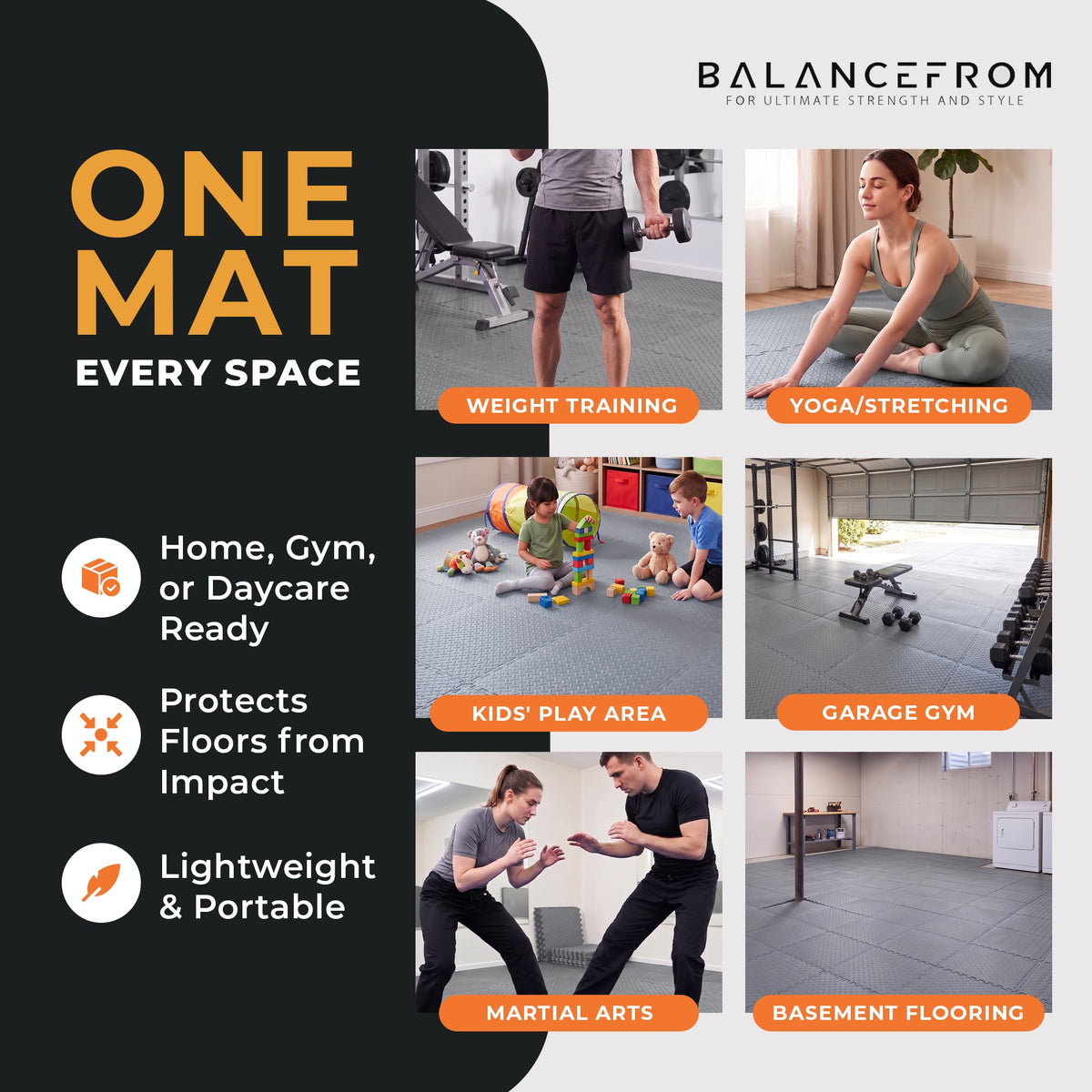 Tapete de exercícios de espuma intertravada BalanceFrom Fitness, 96 pés quadrados, cinza (pacote com 2)