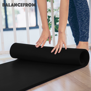 Tapete de ioga extra grosso BalanceFrom Fitness de 1" com joelheira e alça de transporte, preto