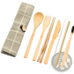 Bamboo Utensil Set with Checkered Travel Roll Case