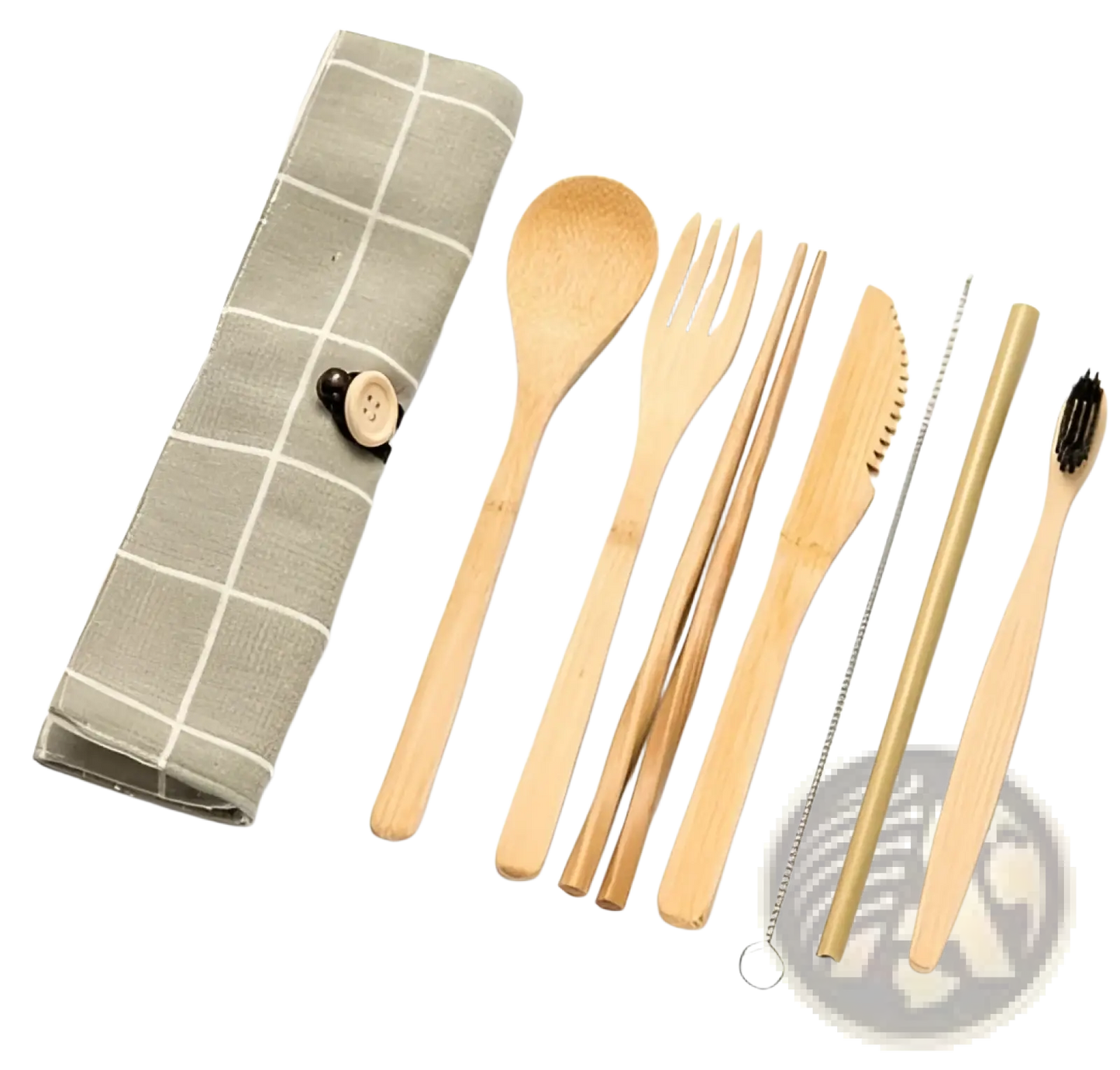Bamboo Utensil Set with Checkered Travel Roll Case
