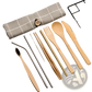 Bamboo Utensil Set with Checkered Travel Roll Case