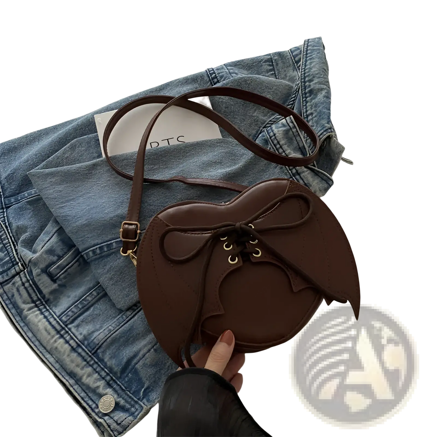 Bat Wing Heart Crossbody Bag with Lace Up Detail
