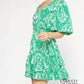 Entro - Francesca Green Ornate Print Puff Sleeves Ruffle Dress