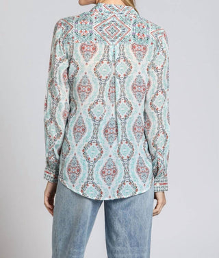 Apny - Geometric Button Down Blouse