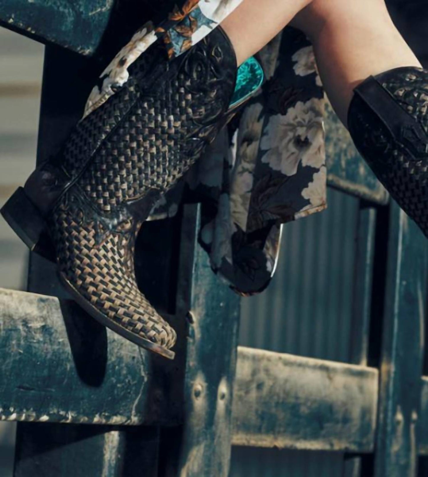 Corral - Women's Glitter Woven Overlay Square Toe Cowboy Boot