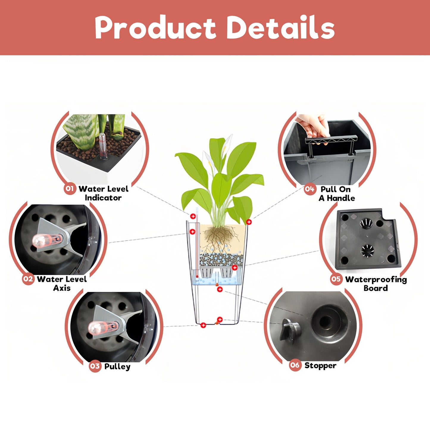 30 in Tall Large Flower Pot Planter with Self-Watering Drainage Holes