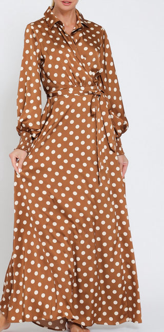 Aakaa - Polka Dot Long Sleeve Wrap Maxi Dress