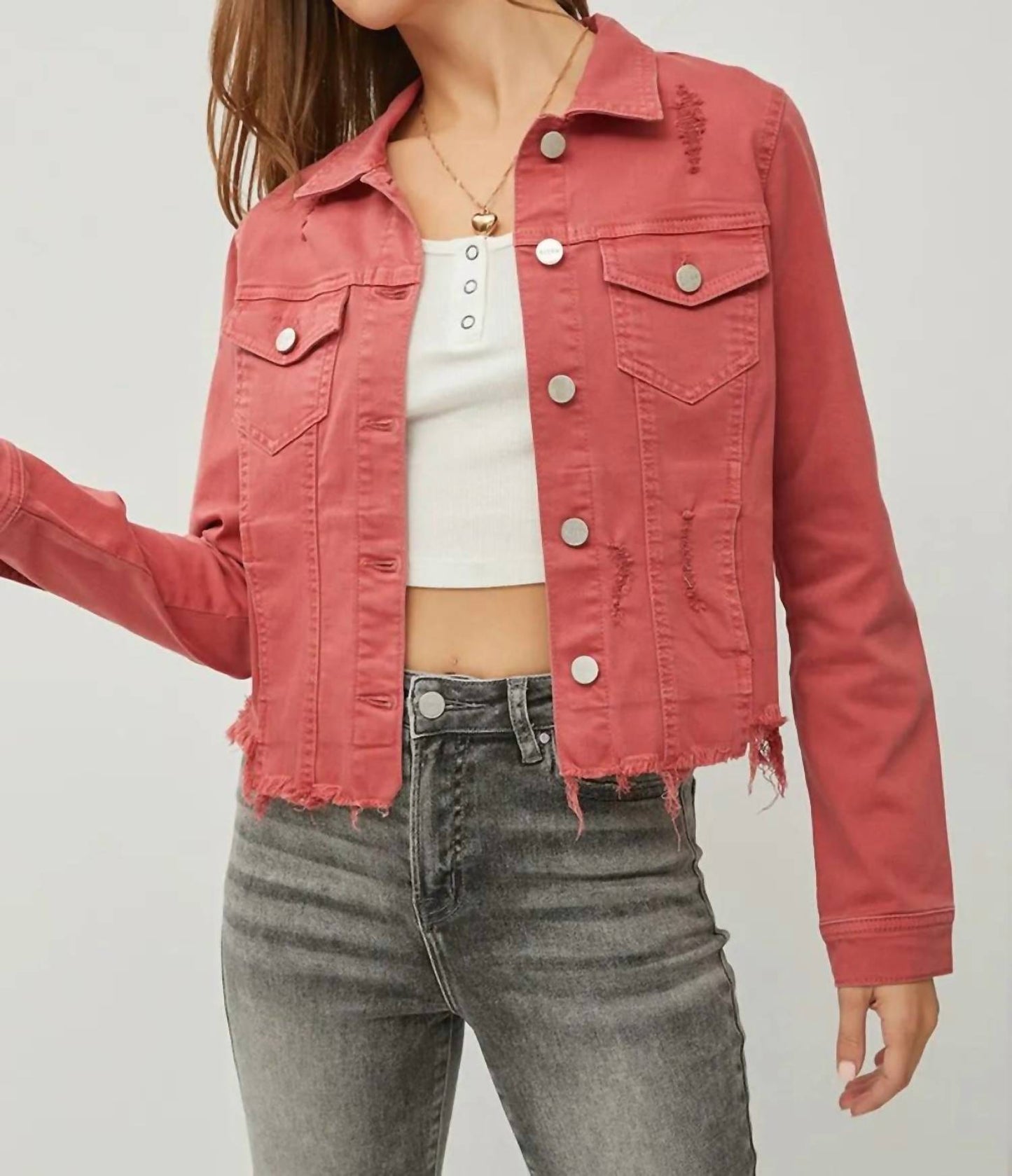 Risen - Full Size Raw Hem Button Up Cropped Denim Jacket Plus Size
